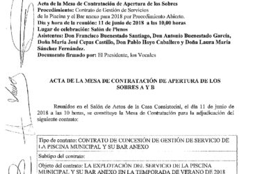 Acta Mesa de Contratación Licitación Piscina Municipal y Servicio Bar Anexo