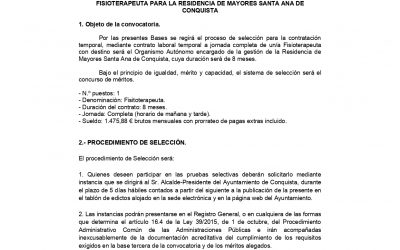 Bases Proceso Selectivo Fisioterapeuta Residencia Mpal. de Mayores Santa Ana.