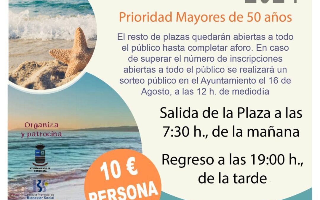 Cartel viaje a la playa 26 agosto 2024.