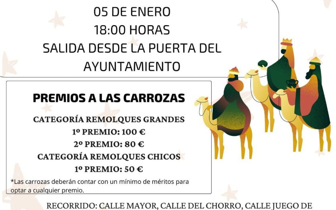 Cartel CONCURSO CARROZAS y CABALGATA SSMM REYES MAGOS DE ORIENTE.